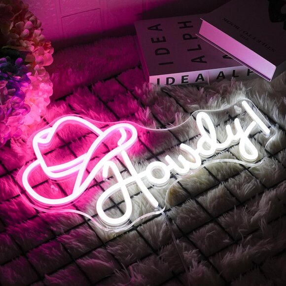 New Cowboy Hat Neon Sign, Howdy Cowboy LED Light for Man Cave & Bar Decor - Picture 2 of 4